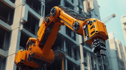 A High-Tech Construction Robot Assembling a Building