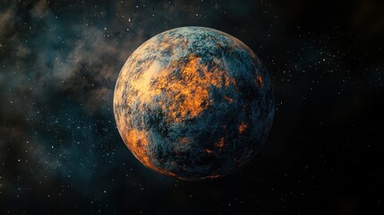 Fiery Celestial Body Glowing in the Dark Vastness of Space: A Cosmic Spectacle of Orange and Blue Hues