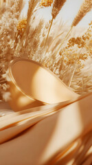 Beige podium, pampas, sunlight, backdrop, product