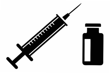 vaccine and syringe  silhouette vector