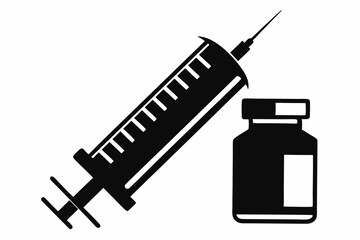 vaccine and syringe  silhouette vector