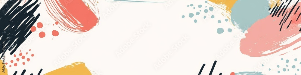 Poster abstract colorful design with brush strokes and dots on a light background.