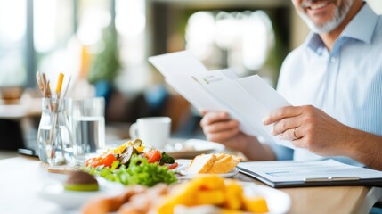 Fototapeta premium Financial advisor shares a detailed retirement plan over breakfast meeting