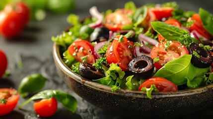 Healthy Eating Fresh Organic Nutritious Food, Tomatoes, Olive, Salad