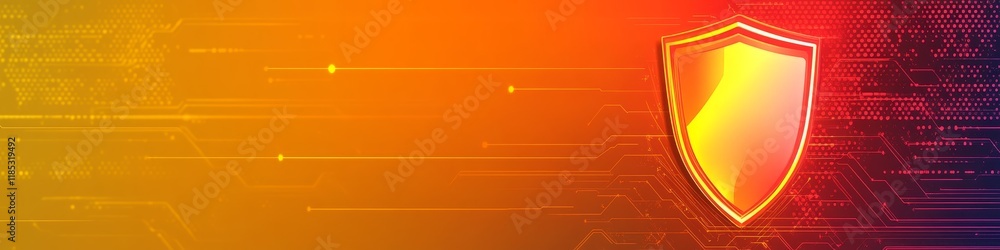 Poster digital shield graphic with a vibrant background representing cybersecurity.