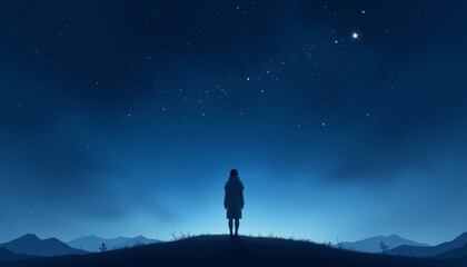 Obraz premium Solitary Figure Under Starry Night Sky Meditation