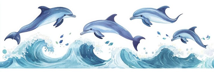 Fototapeta premium Playful Dolphins in Watercolor Art