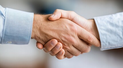 Obraz premium Sales representative confidently closing a deal with a firm handshake