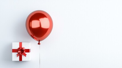 A festive Valentine scene with a glowing red balloon, a beautifully wrapped gift box, expressing something special