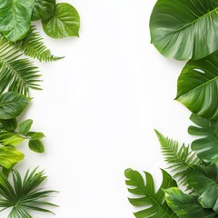 A green leafy border with a white background