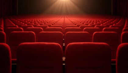 Fototapeta premium Empty Red Theater Seats with Spotlight