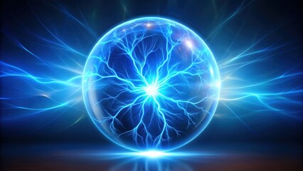 Obraz premium Blue glowing plasma ball lightning on abstract background, plasma, ball, lightning, blue, glowing, electricity