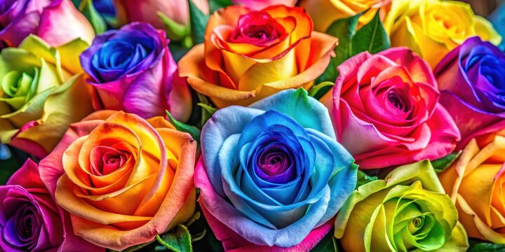 Close-up vibrant multi-colored rose bouquet with a focus on nature's beauty, roses, bouquet, colorful, vibrant, close-up