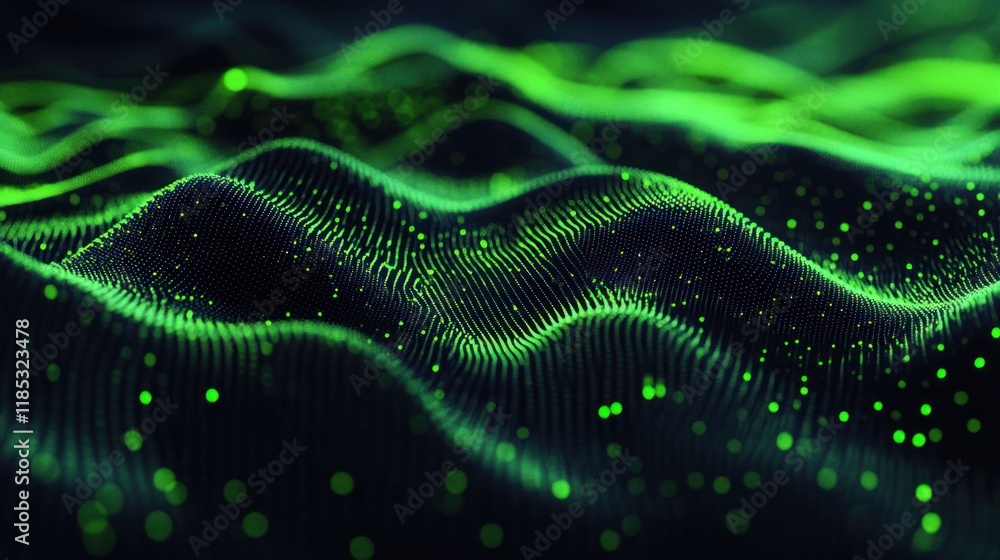 Poster abstract green digital waveform: a stunning visualization of data flow and energy