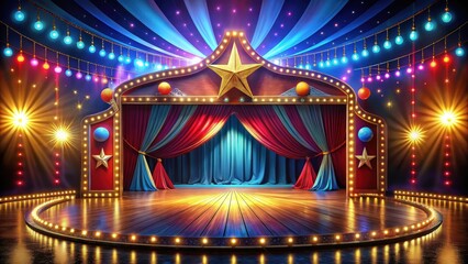 Colorful circus stage with festive lighting, circus, stage, lights, colorful, carnival, entertainment, performance, fun