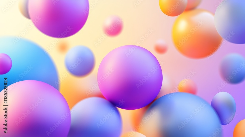 Aufkleber a vibrant abstract composition of colorful spheres floating in a soft gradient background.