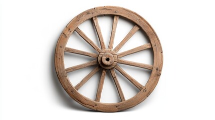 Rustic Wooden Wheel with Ten Spokes Used in Traditional Transportation Themes, Perfect for Crafting, Decoration, and Vintage Style Settings