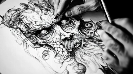 Fototapeta premium Pen and Ink Drawing of a Ghastly Figure