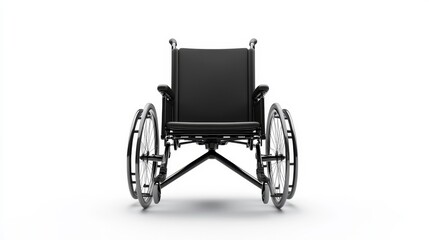 Fototapeta premium Sleek and Modern Black Wheelchair with Minimalist Design on White Background for Healthcare and Accessibility Concepts