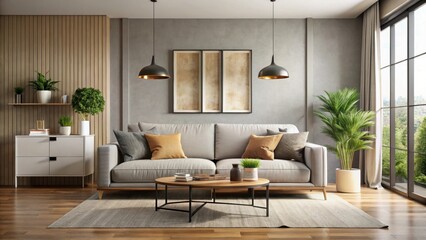 Modern living room with a stylish sofa and contemporary decor, modern, living room, stylish, sofa, contemporary, decor