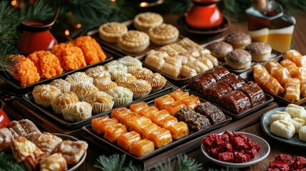 Celebrating chinese new year a table full of traditional snacks holiday festivities culinary delights home setting close-up view cultural heritage