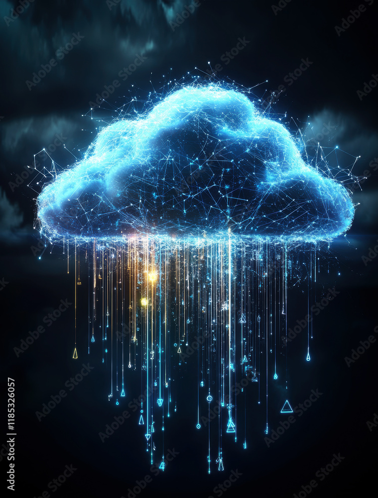 Poster a mesmerizing digital cloud emanates streams of interconnected data, symbolizing the fusion of techn