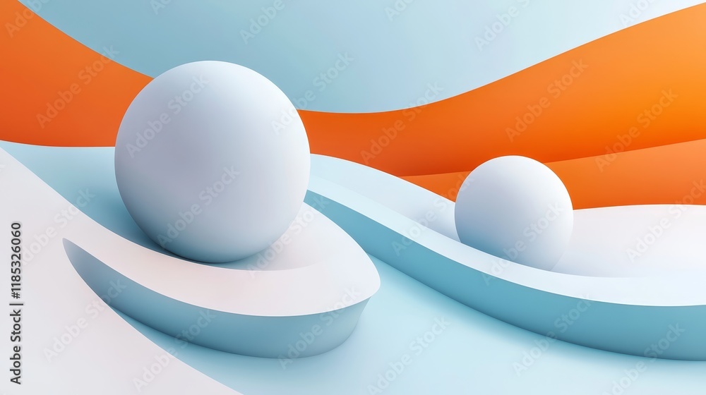 Poster Abstract composition featuring spheres and curved shapes in soft colors.