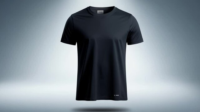 Black t shirt rotating on white background