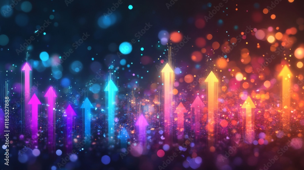 Poster vibrant arrows of progress glowing in a sparkling background