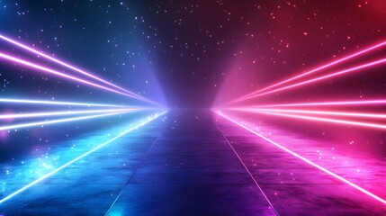 Neon Lights Illuminate a Glowing Divided Pathway