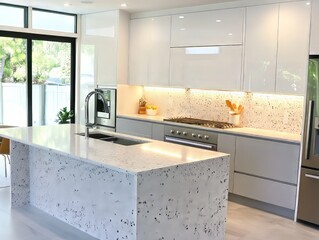 Modern Kitchen Island Design With White Cabinets