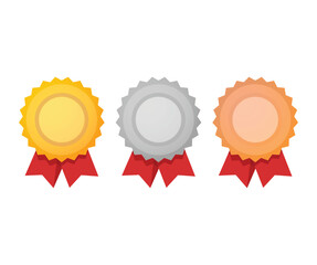 Medals Gold, silver and bronze medal. Medals with red ribbons. stock illustration
