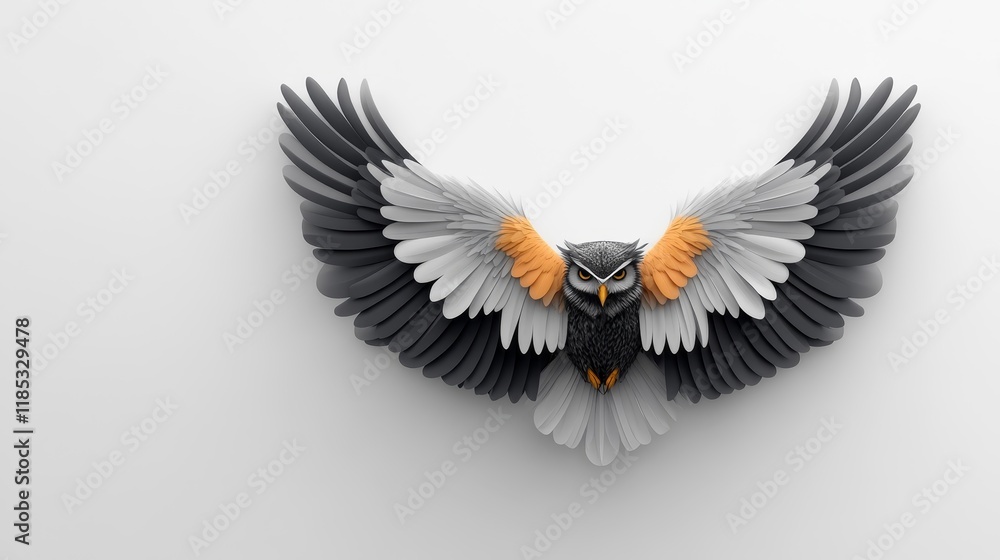 Aufkleber stunning 3d render of a majestic owl with expansive wings displaying intricate feather textures and 