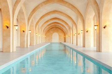 Obraz premium Elegant indoor pool architecture in spacious hall luxurious design serene environment