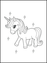 Magical Unicorn Coloring Page for Kids.  Fun and Printable Activity Sheet for Kids