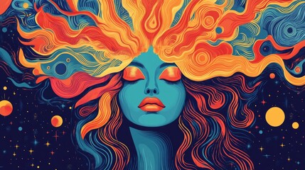 70s poster background vector. retro wall decoration, groovy, trippy, colorful line. Vintage hippie wall art for interior, decorative, banner, cover, card.