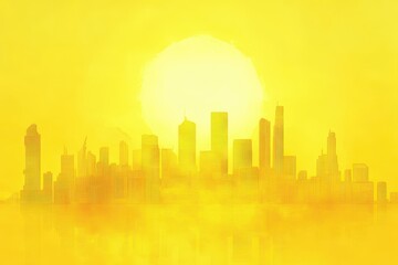 Fototapeta premium Yellow Cityscape Skyline Sunrise Urban Buildings