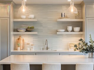 Modern Kitchen With Floating Shelves And Neutral Decor
