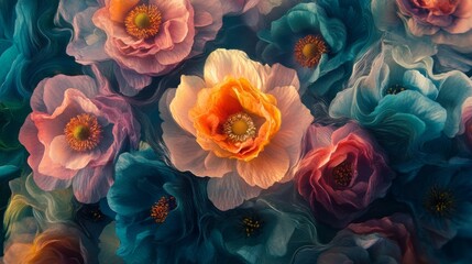 Close-up view of colorful flowers in vibrant hues