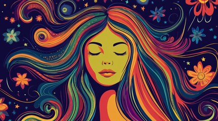 70s poster background vector. retro wall decoration, groovy, trippy, colorful line. Vintage hippie wall art for interior, decorative, banner, cover, card.