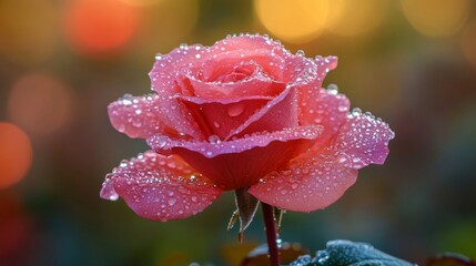 Pink Rose with Dew Drops in Soft Light