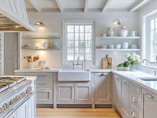 Elegant White Kitchen With Farmhouse Style Cabinets