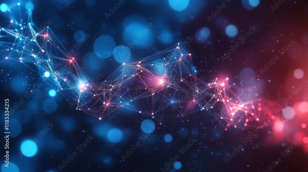 Poster abstract network connection with blue and red glowing particles