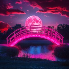 Obraz premium Glowing Pink Bridge Under Magical Moonlight
