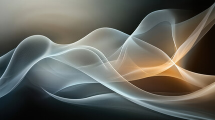 Abstract Flow: A mesmerizing digital art piece showcasing swirling, ethereal lines in shades of silver, white, and gold against a dark backdrop.