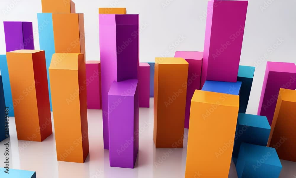 Poster abstract colorful 3d blocks forming a chart.
