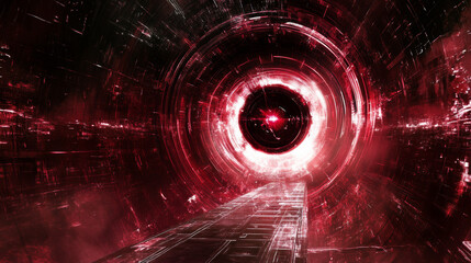 Futuristic red tunnel with glowing center