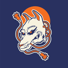 kitsune mask illustration, Japanese traditional mask, kitsune, kabuki, bunny, fox, logo icon vector
