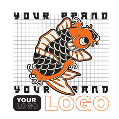 Koi fish character logo design vector illustration t-shirt design
