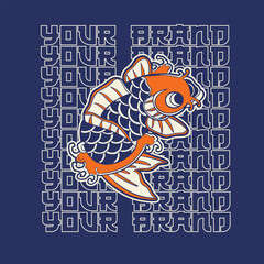 Koi fish character logo design vector illustration t-shirt design